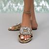 Large Size Flat Embroidered Slippers Women's Round Head Rhinestone Beach