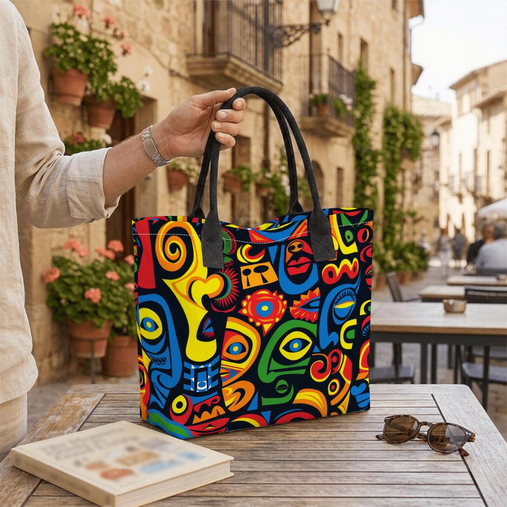 Colorful Abstract Printed Tote Bag Large Capacity Daily Shoulder Bag for Shopping Travel