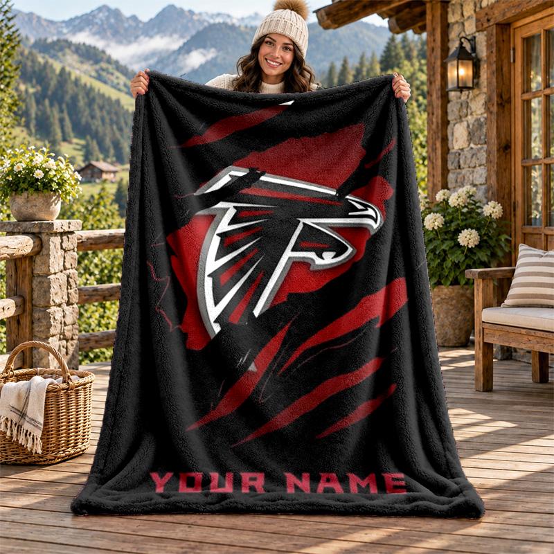 Atlanta Falcons Custom Name Flannel Blanket Personalized Soft Warm Plush Throw Blanket Customized Gift for Family Friends