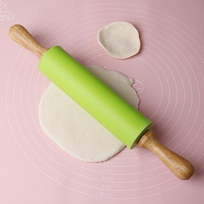 1 rodillo de silicona con mango de madera maciza, rodillo doméstico, herramienta antiadherente para amasar y hornear masa de bolas de masa, herramienta de cocina