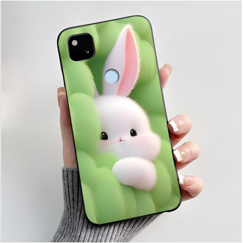 For Google Pixel 4a 4G Case Luxury Cute Love Rabbit Funny Soft Black Matte TPU Silicone Back Protective Cover Slim Thin Casing