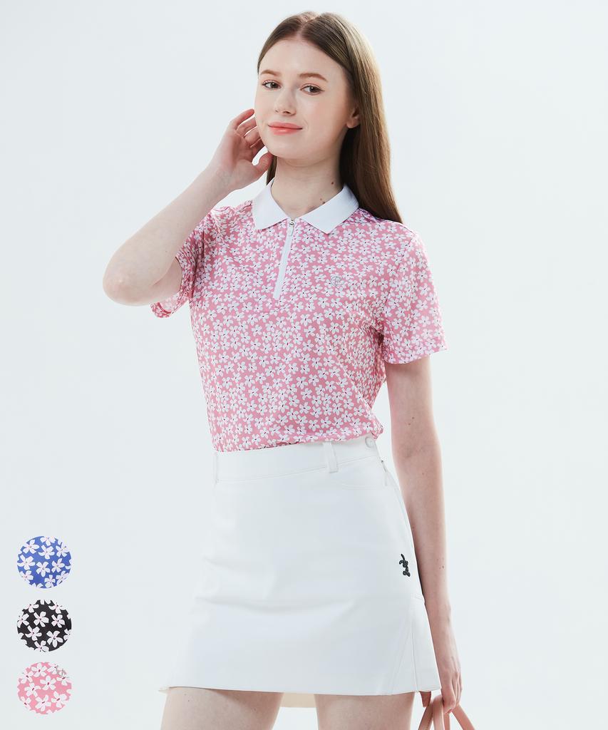 BHPOLOCLUB Women'S Summer Blooming Flower Collared Short Sleeve Tee 3 Colors Ts642