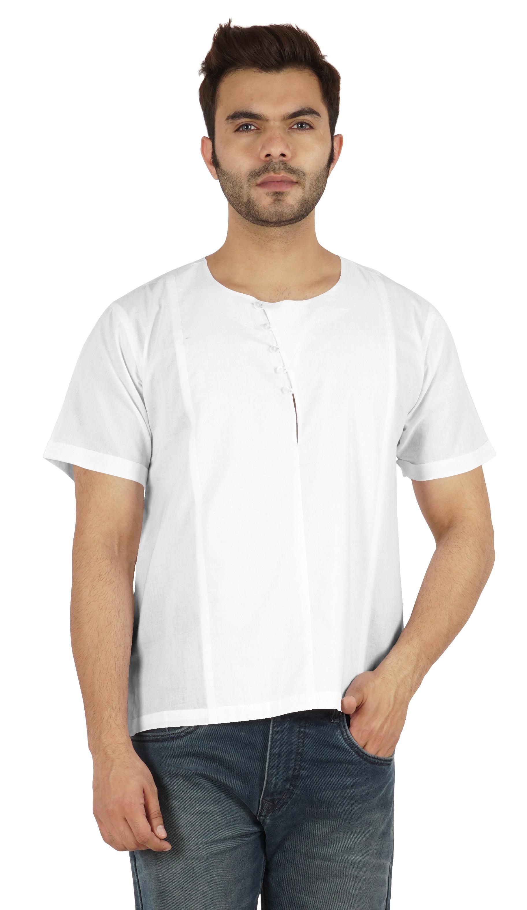 

Atasi Індійська дизайнерська коротка чоловіча курта для джинсів, однотонна повсякденна сорочка, етнічна традиційна туніка XXL білий