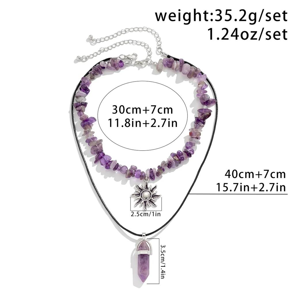 2 Piezas Gótico Boho Piedra Irregular Cadena Ajustable Collar para Mujeres Vintage Girasol Cristal Colgante Gargantilla Y2K Joyería Regalo Nuevo