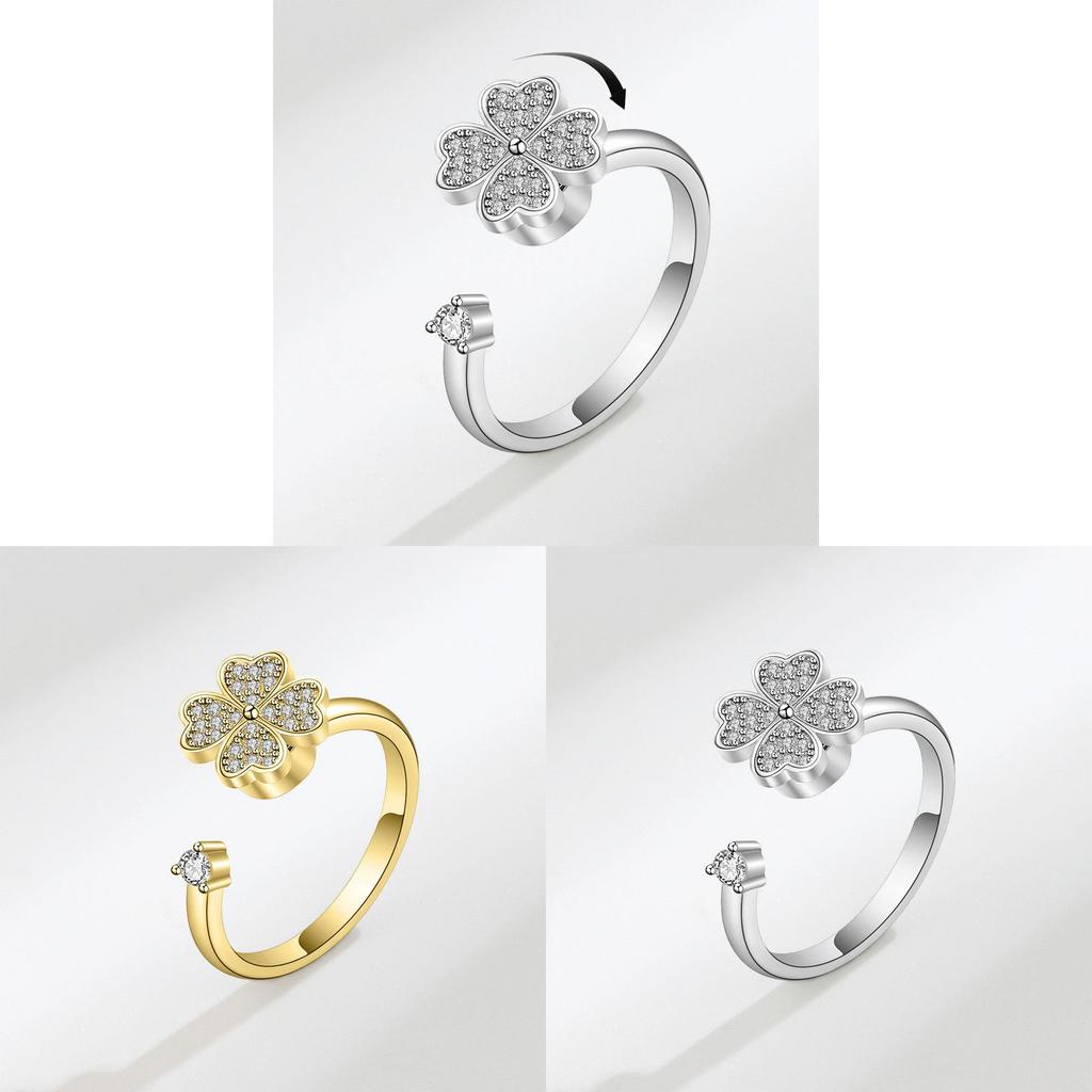 Four Leaf Clover Adjustable Ring Jewelry With Platinum Or Gold Finish For Women