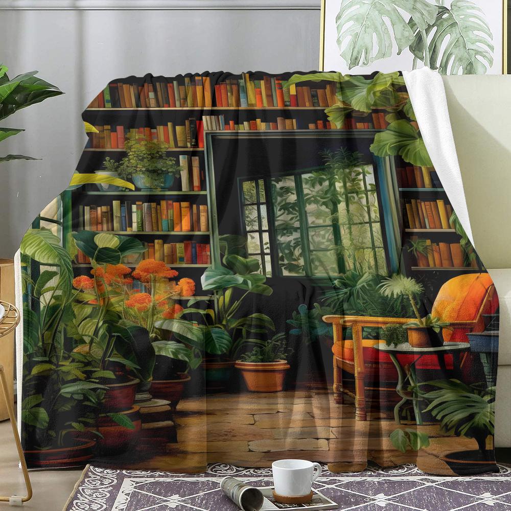 Vintage Book Store Throw Soft Flannel Throw Summer Ac Blanket Lightweight Cool Nap Blanket For Sofa Bed Couch Travel