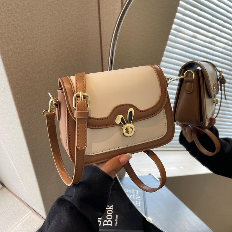 Women PU Leather Fashion Brand Crossbody Bags Luxury Retro Color Blocking Small Handbag Bags Lady Flip Cover Design Shoulder Bag