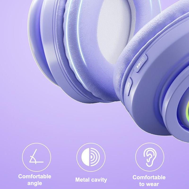 Cute Bluetooth Headphones Gradient Color Gaming Headphones Over-Ear Wireless Headset With Led Flashing, Lightweight Head-Mounted