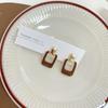 Coffee Color Geometric S925 Silver Stud Earrings with Drip Glaze Design - Women B394X