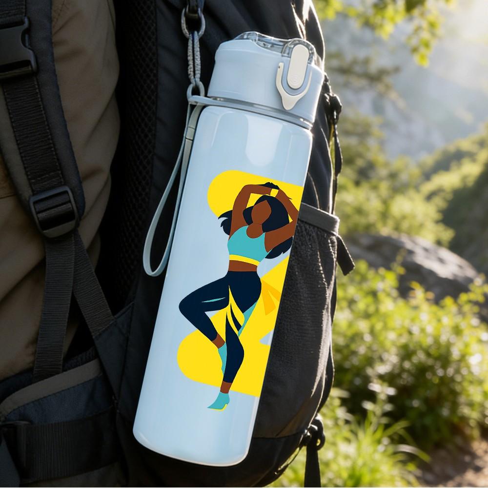 1PC Dancing Girl Pattern 750ml Color Plastic Sports Water Bottle Leakproof Flip Straw Lid Suitable for Sports Office Home Use