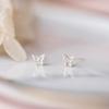 925 Silver Inlaid Crystal Butterfly Stud Earrings Women Classic Daily Jewelry Exquisite Quality