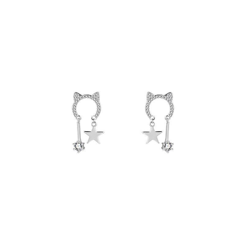 S925 Silver Needle Cat Stud Earrings with Diamonds for Women – High-End 2024 Trend, Niche Dangle Style & Exquisite Design.