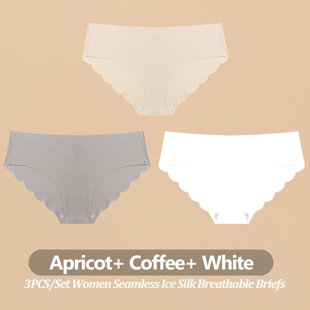 3PCS Women Seamless Panties Ultra Thin Breathable Underwear Sexy Low Waist Briefs Female Elastic Wavy Side Lingerie Uniform Co Practical Use
