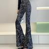 Spring Thin Women's High-waisted Flared Pants Slim Fit Trousers Printed Stretch Flared Pants