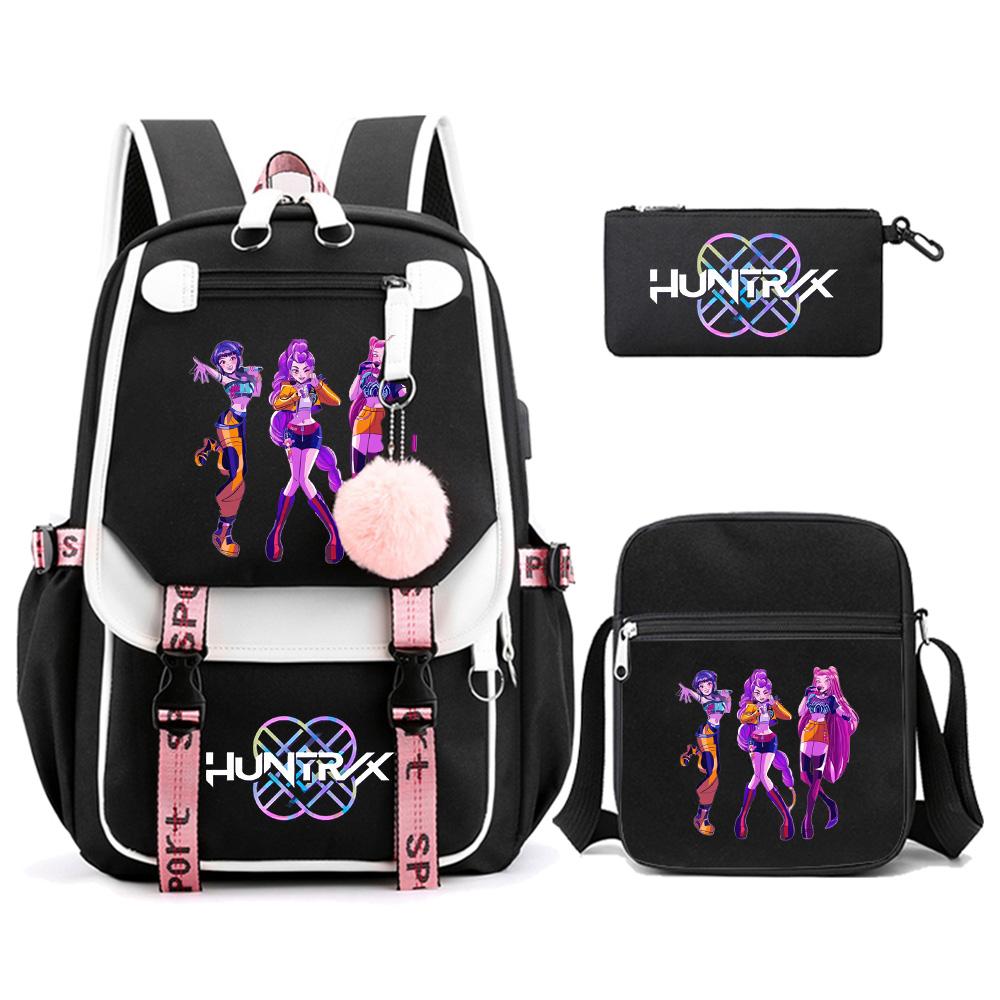 3Pcs/set Anime Kpop Demon Hunters Printed Backpack with Shoulder Bag Pencil Case for Teenager Girl Boy Bookbag Large Capacity Travel Bag Kid Gift