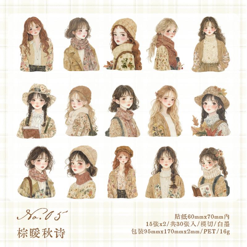 15Pcs Set Sweet Girl Stickers Candy Color Outfit Removable Adhesive Laptop Tablet Decor Decals
