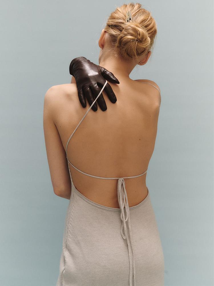 EDOLYNSA 2024 Summer Sexy Backless Knitted Halter Sleeveless Wrap Beach Maxi Dress Swimsuit Bikini Cover-ups Elegant Holiday Bodycon Outfit K8