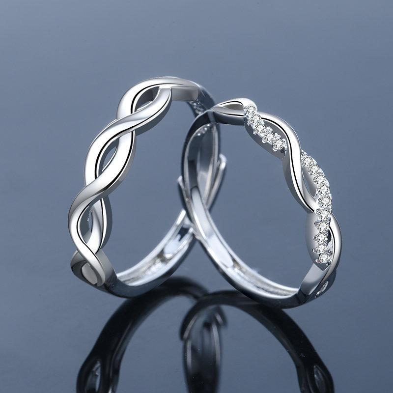 2Pcs 925 Silver Couples Ring Sets Light Polishing Simple Ring for Woman Man Classic Wedding Fine Jewelry Circle
