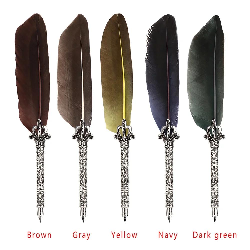 1 Set Multicolor Retro Quill Dip Pen Feather   Gift Writing Tools Office School Supply