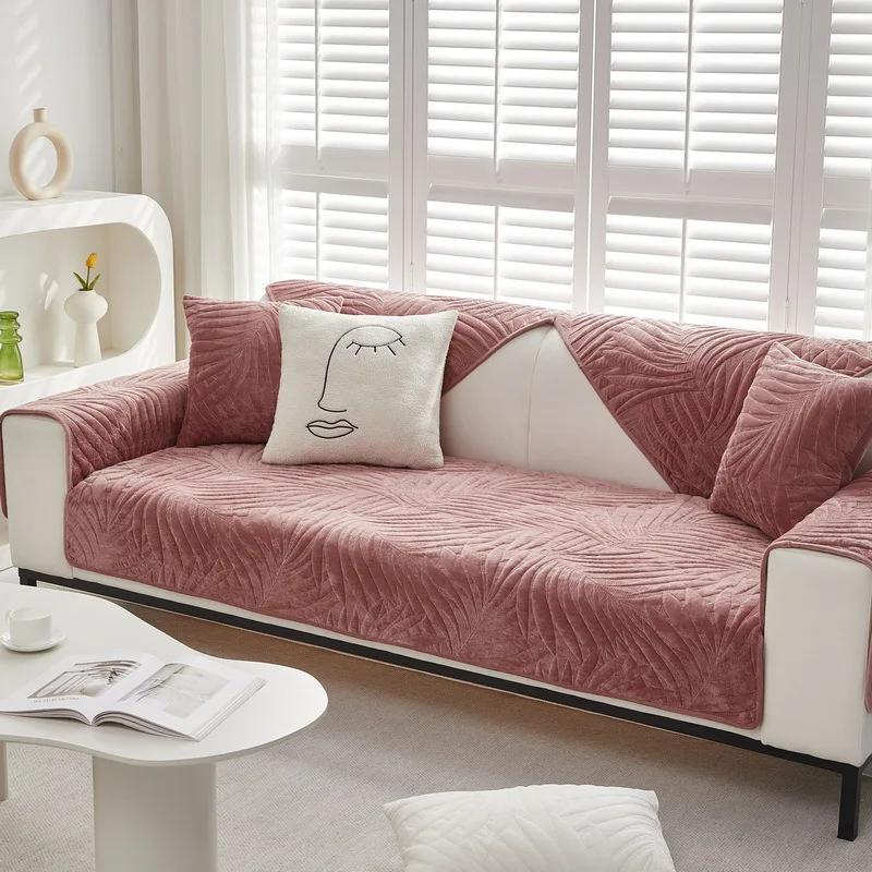 Zimní jednobarevné protiskluzové potahy na pohovku z holandského sametu Domácí dekorace Polštář na pohovku Zesílený Odnímatelný Ochranný nábytek