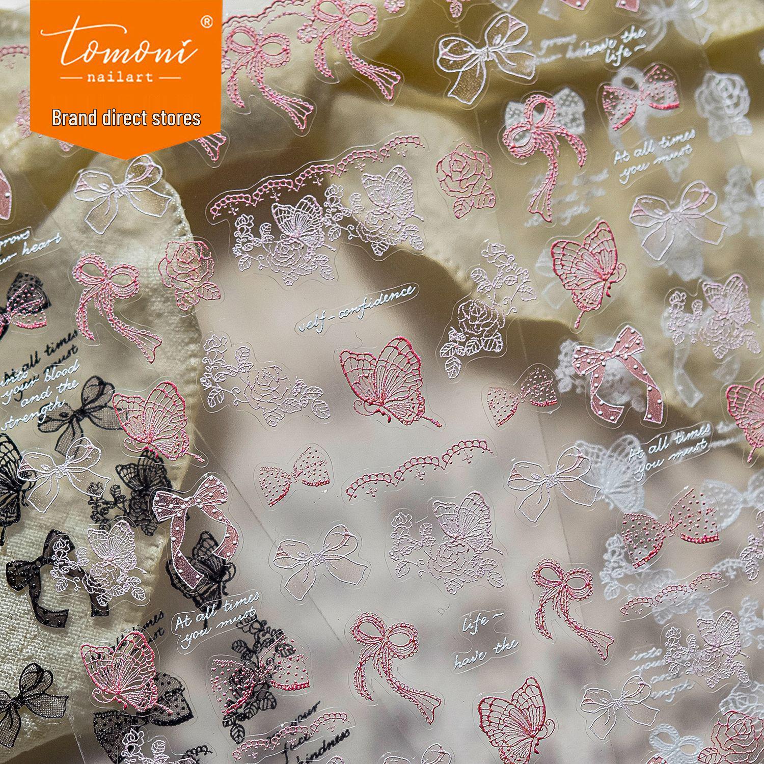 

Tomoni Ballet Lace Bow Nail Stickers - Elegant and Durable Nail Art.