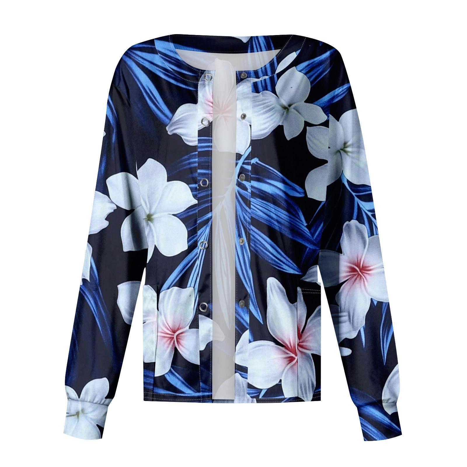 

Женская повседневная мода с длинным рукавом и воротником-стойкой, однобортный пиджак с растительным принтом, верхняя часть XXXL