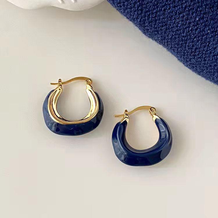 Xinqiao Minimalist Drip Glaze Irregular Circle Earrings for Women
