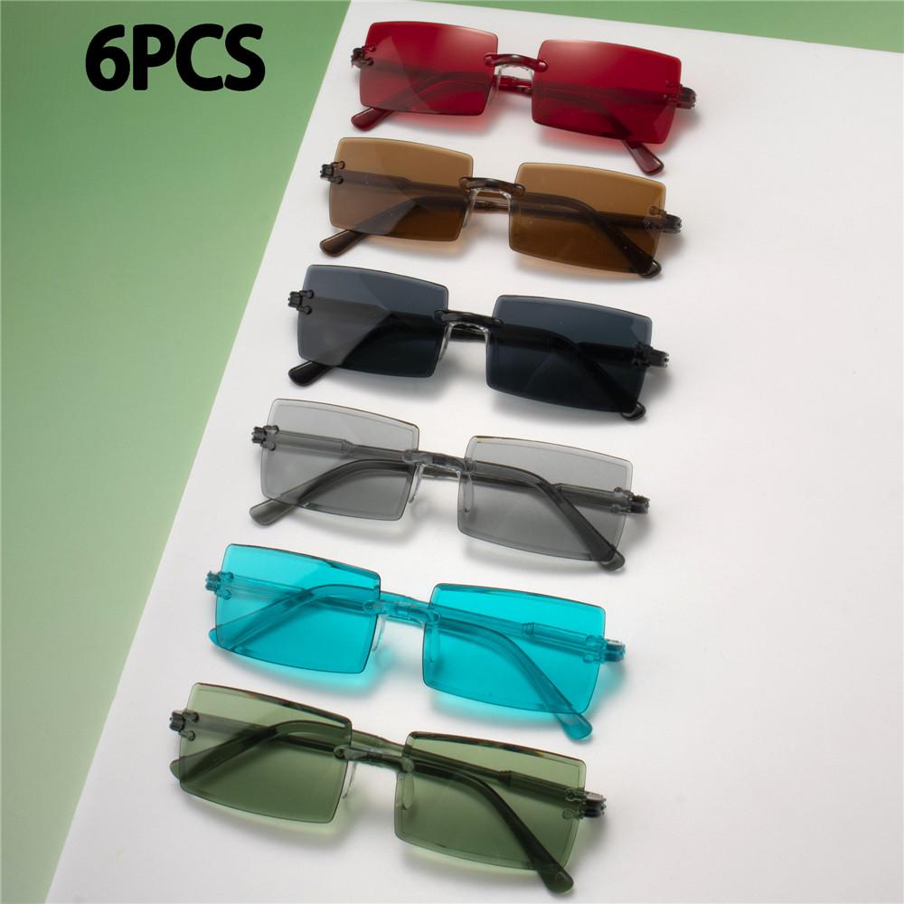 6PCS Retro Sunglasses Women Brand Designer Fashion Rimless Gradient Sun Glasses Shades Cutting Lens Ladies Frameless Eyeglasses