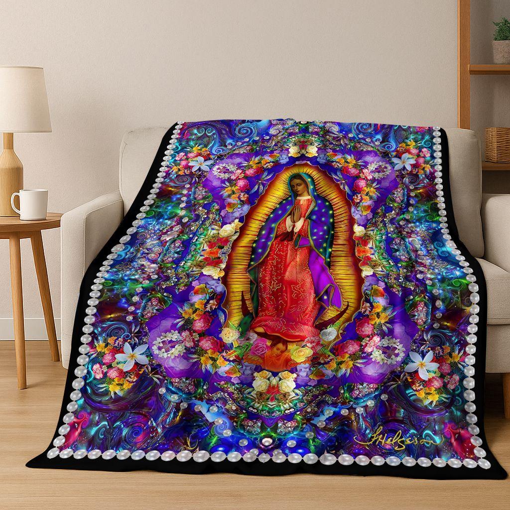 26 Style Faith Virgin Mary Jesus Blessed Flannel Blanket,Cozy Soft Throw Blanket for Home Bedroom Bed Sofa Picnic Cover Gift Kid