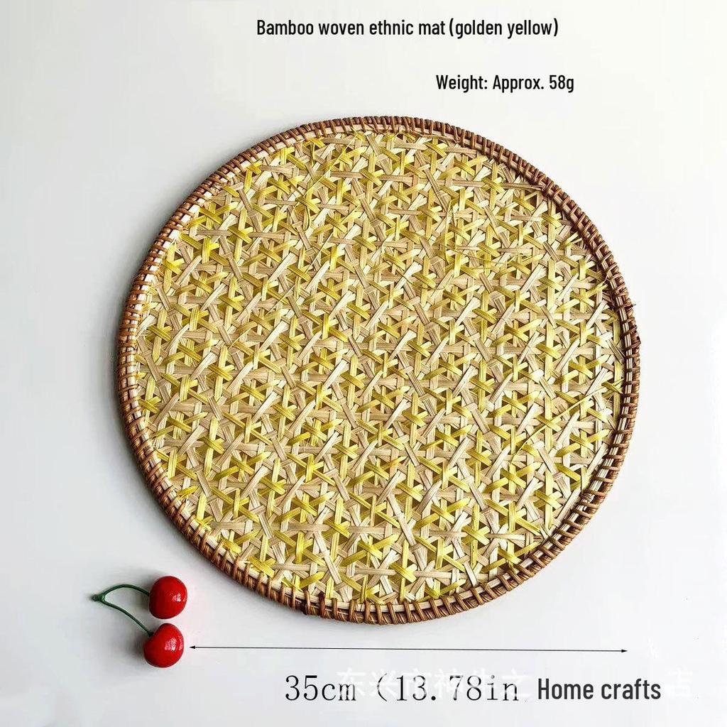 Ethnic Bamboo Weaving Handmade Coaster Set - Heat Resistant Round Placemats for Kitchen & Restaurant