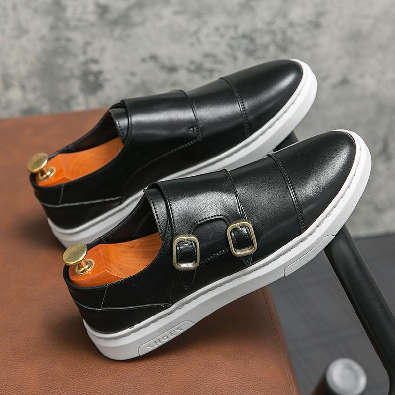 

British style small leather shoes double buckle lazy board shoes business dress casual high sense 46