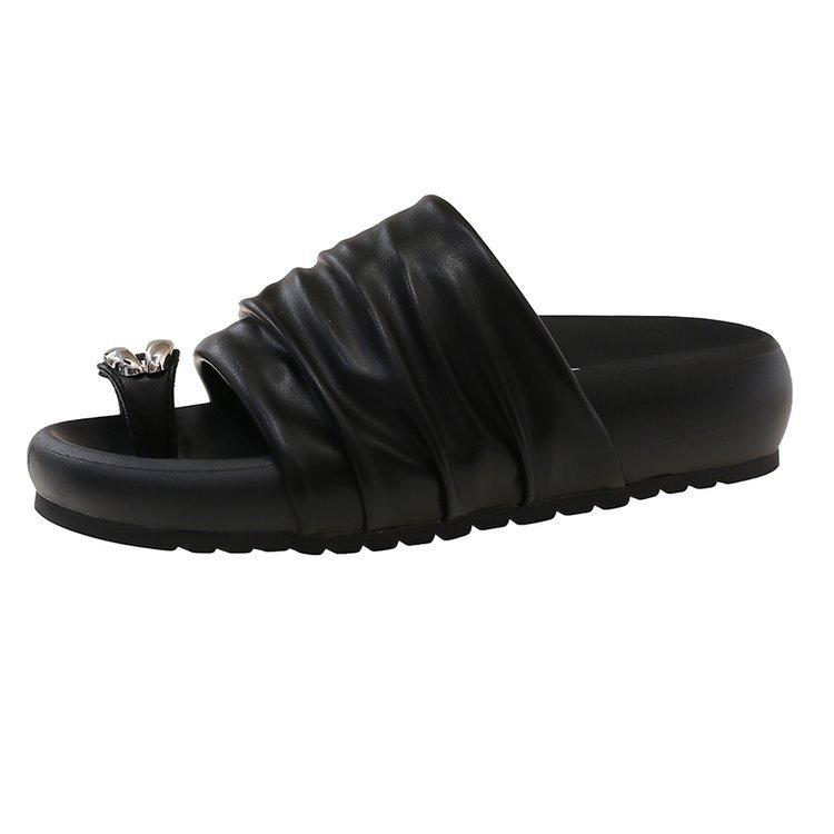 

[youshilai] French high-end thick-soled metal-covered toe slippers, outer wear with skirt temperament cool slippers 35