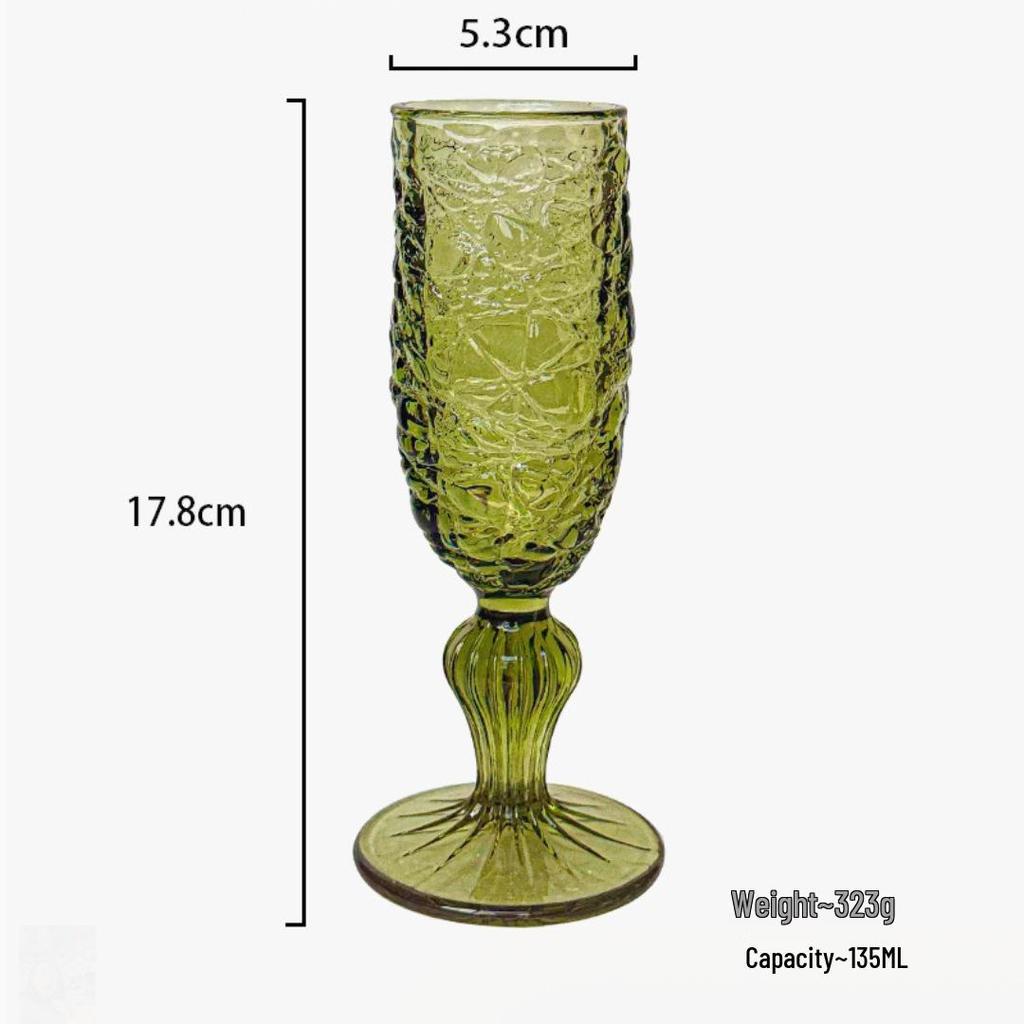 Vintage Embossed Colored Glass Goblet – Luxury Thickened Bubble Wine Glass