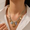 316L Stainless Steel Blue Drip Oil Moon Pepper Face Sun Starfish Tortoise Necklace Women Trendy Ocean Style Neck Chain