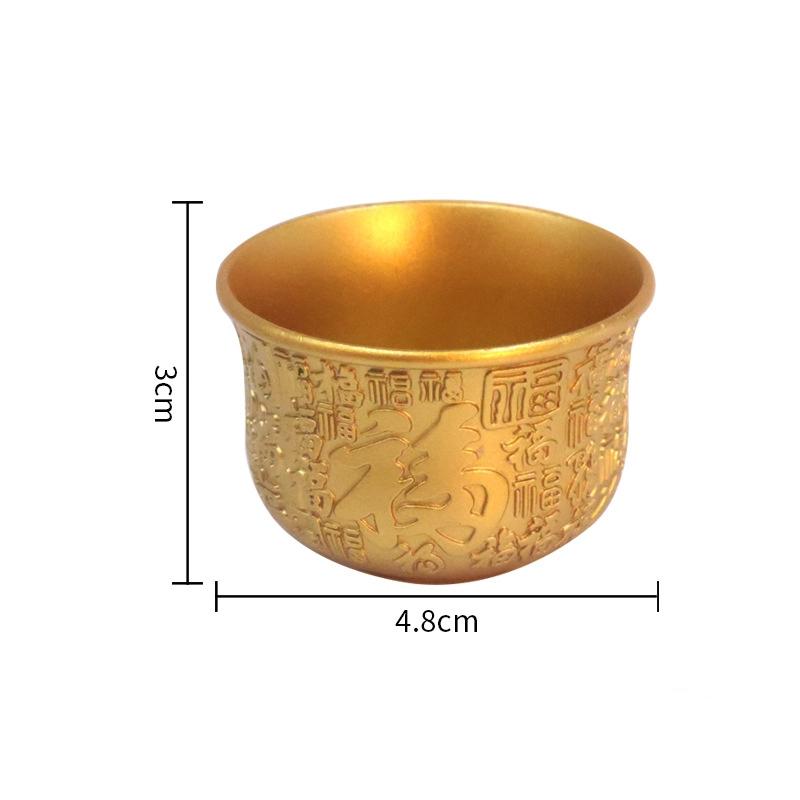 1Pcs Brass Fu Bowl Desktop Lucky Decor Hand Carved Brass Drinking Cup Treasure Bowl Metal Artifact Gifts