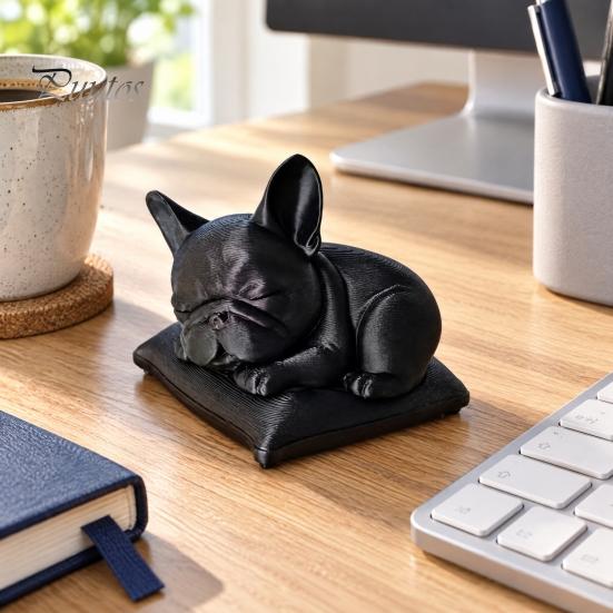 White Bulldog Model for Painting Sleeping French Figurine, 3D Printed Small Dog Statue, Cute PLA Animal Sculpture Home, Office, Desktop, Car Dashboard