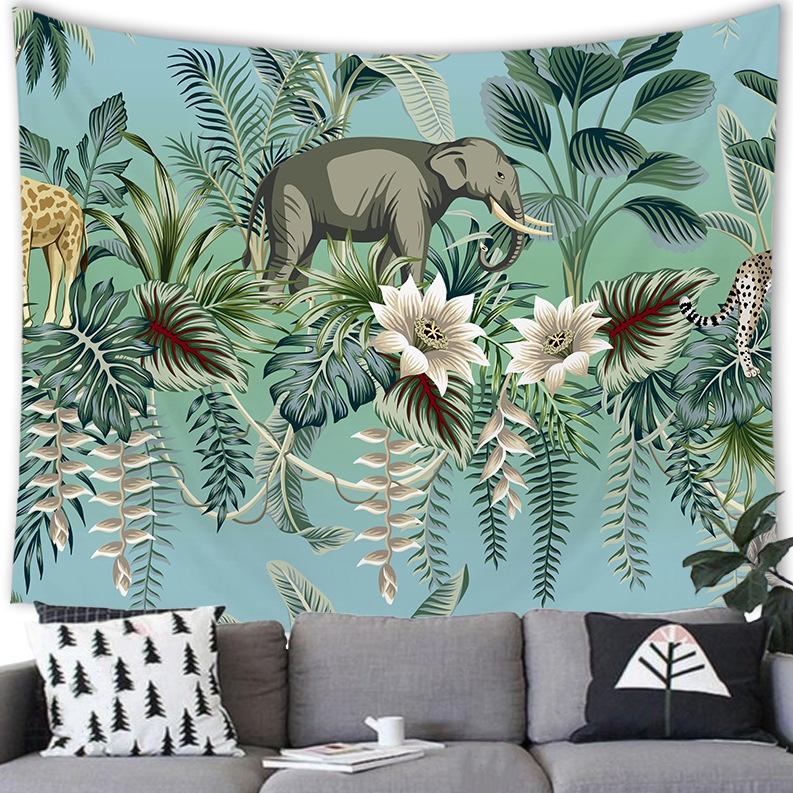 Home Decor Floral Tropical Jungle Fauna and Plant Leaves Tree Retro Style Tapestry Wall Hanging Room Poster Background Fabric