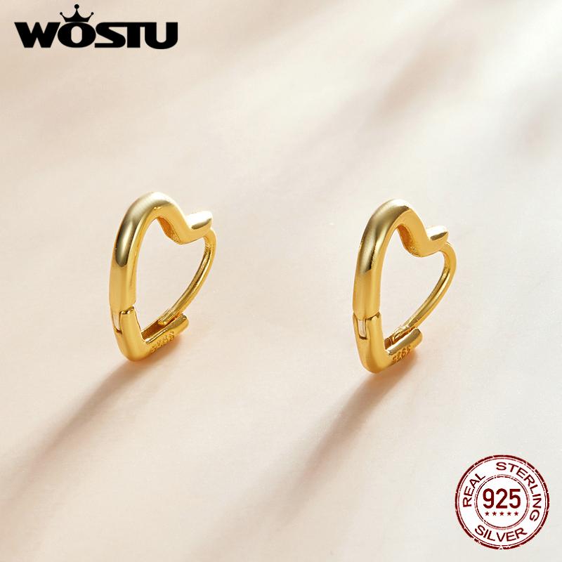 WOSTU 925 Sterling Silver Hollow Heart Love Stud Earrings Shiny Simple Earrings For Women Fashion Silver Jewelry
