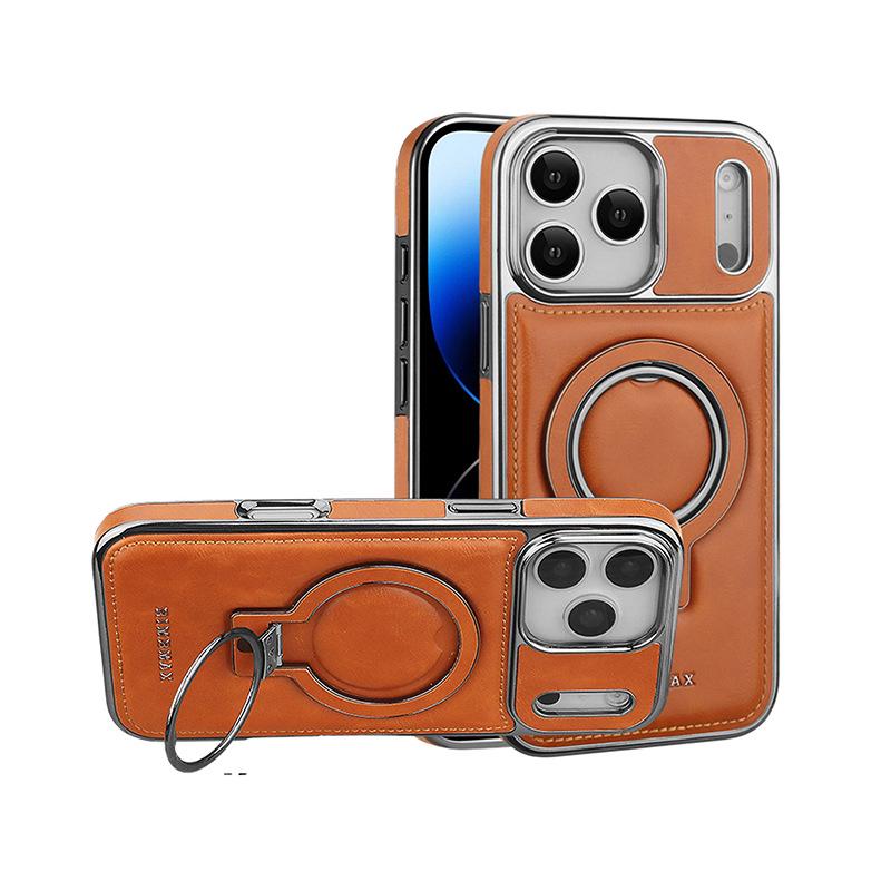 Magnetic Suction Leather Case for iPhone 17 Pro Max, 17 Air; Full Coverage, Drop-Proof Bracket.