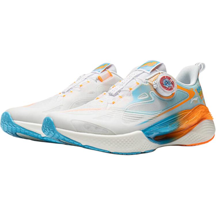 Li Ning Kids Cloud Weave Sports Shoes Comfortable Shock Absorption Breathable Running Shoes Men Sneakers Standard-White Dolphin-Blue YKFV124-7