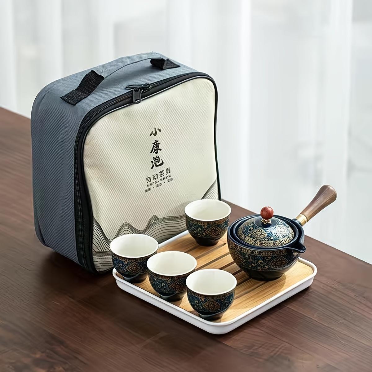 Creative Retro 360-Degree Rotating Tea Set One Pot And Four Cups Home Portable Kung Fu Travel Tea Set for Brewing Tea светло-зеленый