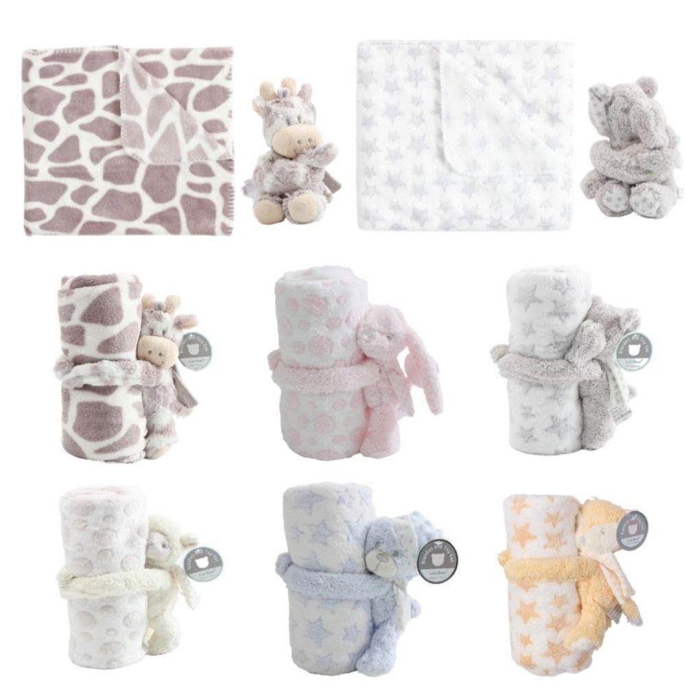 2pcs/set Flannel Plush Baby Blanket Stuffed Animal Baby Sleep Blanket
