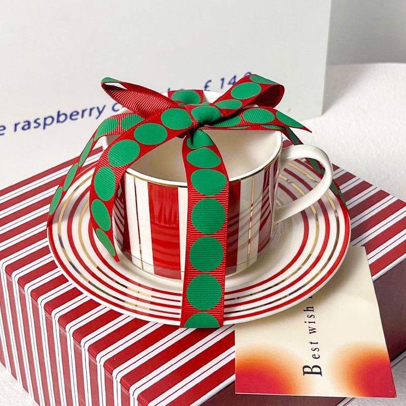 High Value Striped Coffee Cup Saucer Set Cup High End Ceramic Mug Exquisite Coffee Cup