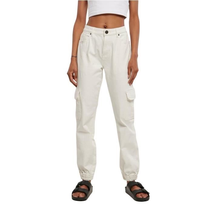 Pantalon cargo femme Urban Classics Organic Stretch Denim - blanc cassé - 28