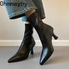 Autumn Winter Pointed Toe Women Ankle Boots Zipper Shoes Street Style Thick High Heels Modern Short Botas Mujer