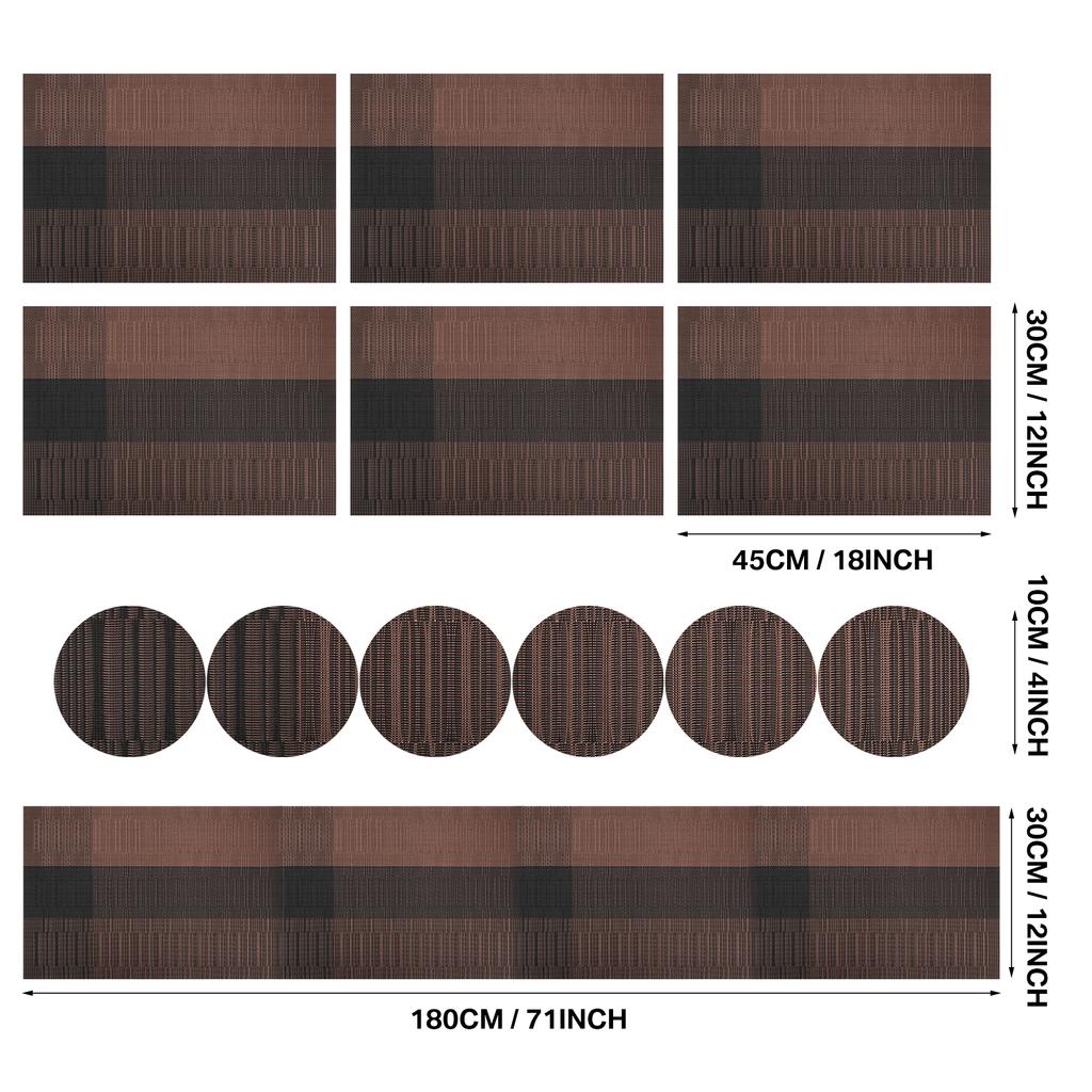 Set mit 6 Tischsets mit Untersetzern Schwarz Tischmatten Kreuzgewebt Gewebtes Vinyl Rutschfest Waschbar für Tisch Essen Küche Restaurant