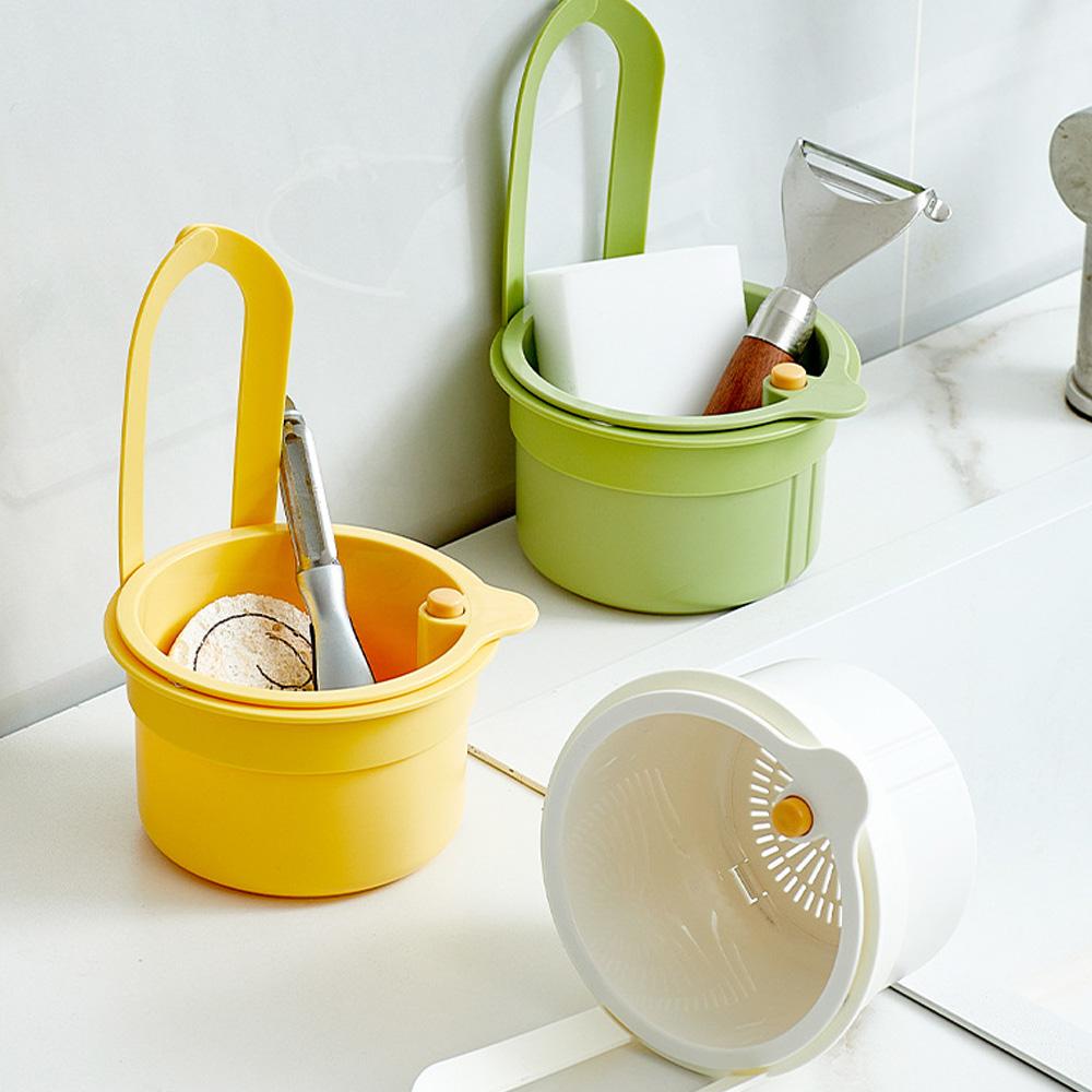 2IN1 Sink Drain Basket Faucet Hanging Filter Bag Adjustable Automatic Dumping Basket Sink Sponge Rack Kitchen Waste Collector