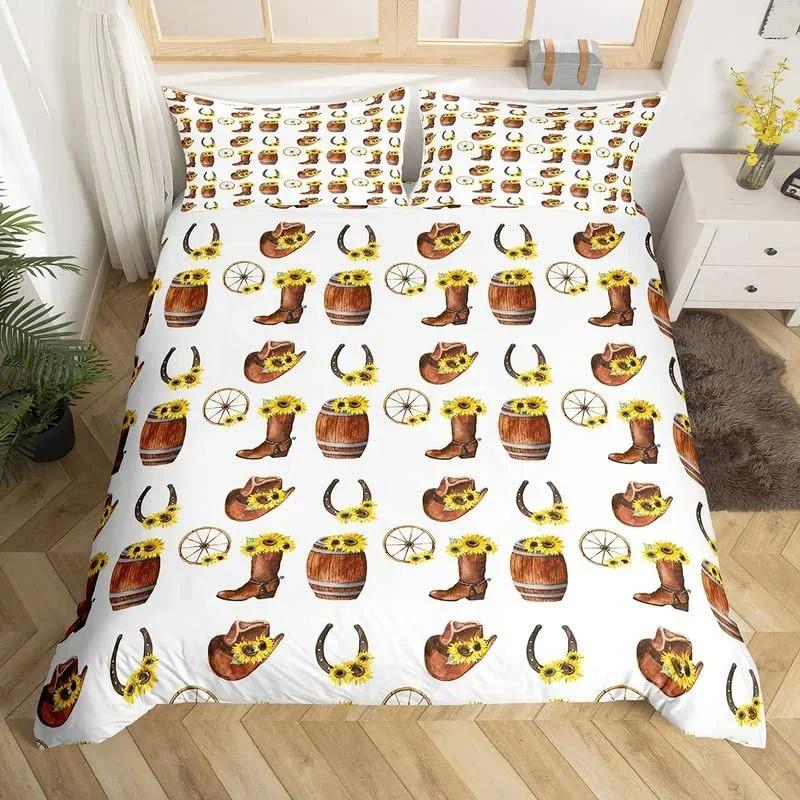 Comforter Western Cowboy Single King Wild West Themed Cowboy Bedding Set Microfiber Rodeo Cowboy Riding Horse