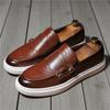 Designer New Men's Brown Patent Leather Slip On Business Casual Shoes Male Monk Strap Loafers Walking  Sneakers  Zapatos Hombre