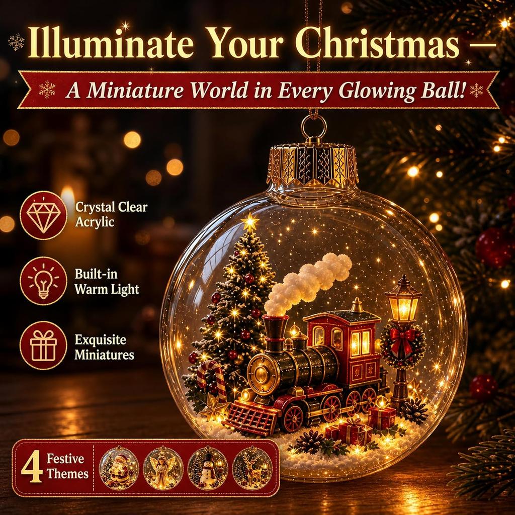 8Pcs 3D Glowing Christmas Story Ornament   3.15 Inch Miniature Diorama Ball with Warm LED Light   Shatterproof Plastic Holiday Tree Decor Gift
